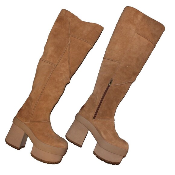 UGG Women's‎ New Heights Platform Xtra Tall Heel Suede Boots  CHESTNUT - Picture 1 of 8